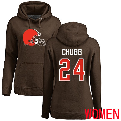 Cleveland Browns Nick Chubb Women Brown Jersey 24 NFL Football Name and Number Logo Pullover Hoodie Sweatshirt